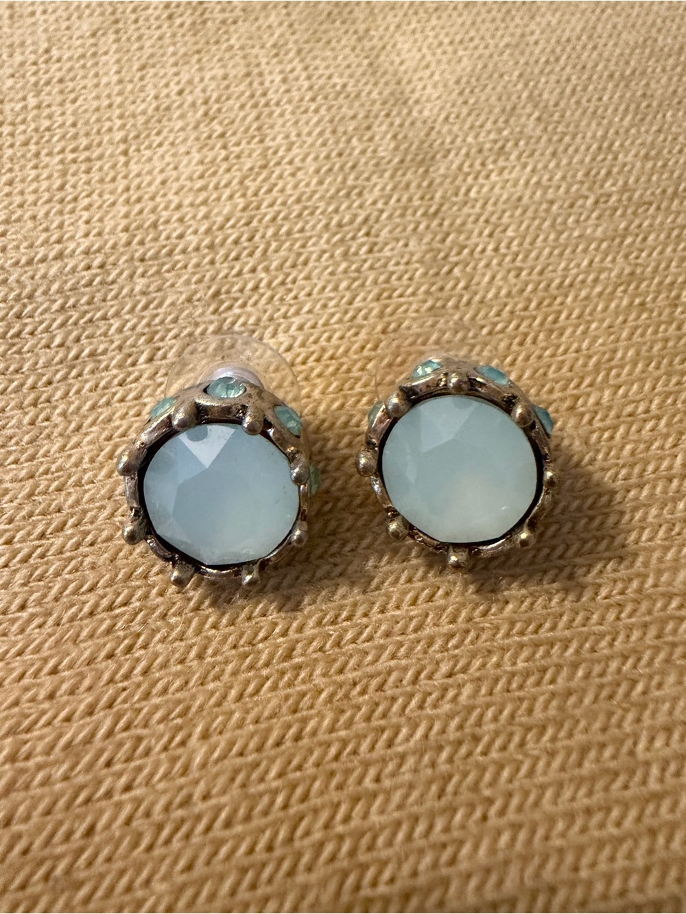 Source Unknown Pale Blue Opal Round Stud Earrings